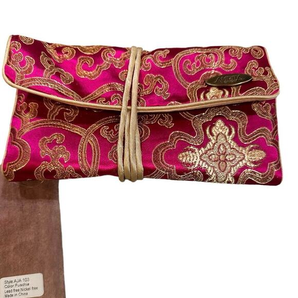 NWT - Amrita Singh travel jewelry roll case- Vintage 90s  Gold & Pink - Picture 11 of 14